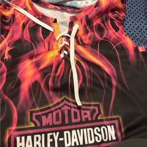Harley-Davidson Black Tank Top with Red and Orange Flame Graphic